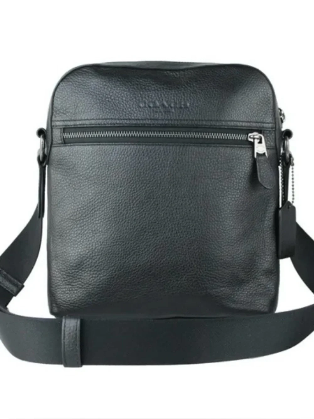 Coach Men’s Houston Black Pebbled Leather Flight Crossbody Bag - Picture 1 of 16